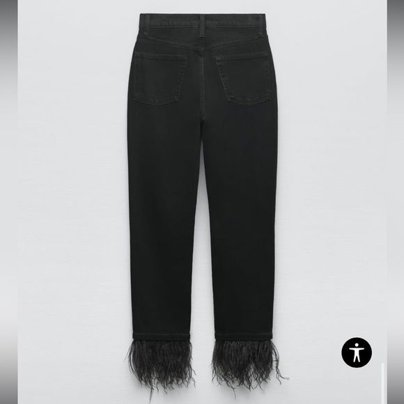Zara black slim jeans denim with detachable feather fur - Picture 7 of 13